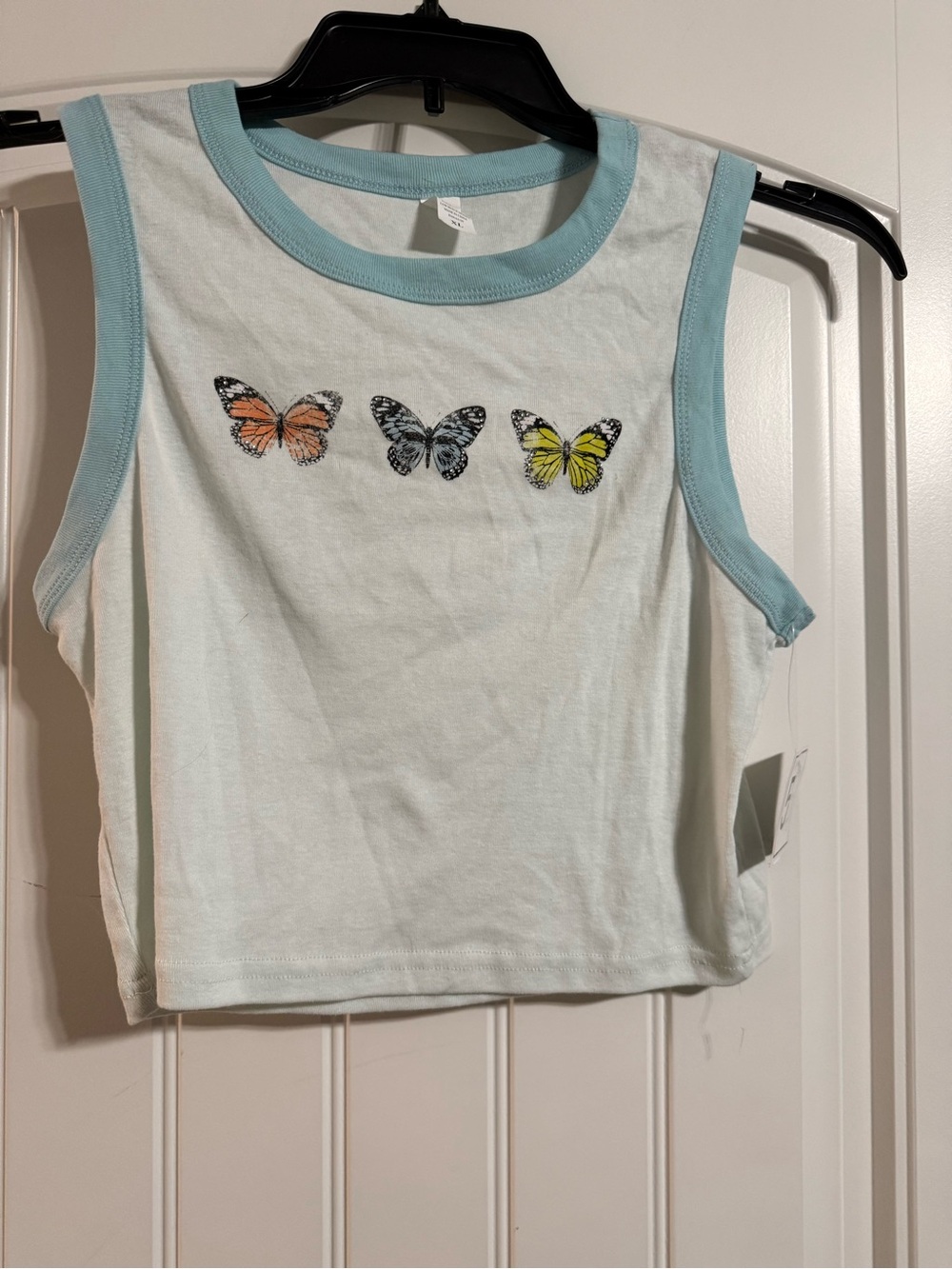 Kids Butterfly Ringer Tank Top Light Blue XL